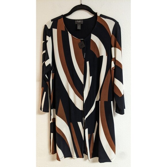 Chico's Jackets & Blazers - Chico's Travelers Multicolored Single Button Geo Print Long Duster Jacket 8 MED